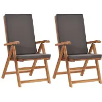 vidaXL Klappbare Liegestühle mit Kissen, 2 Stück, Massivholz Teak, Grau