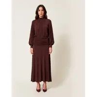 Twinset für Damen. 262TF2061 Langes Kleid mit weinroten Drapierungen (38), Lässig, Kastanienbraun, Viskose, Langarm