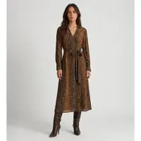 Twinset für Damen. 262TT2600 Langes Kleid mit braunem Pythonprint (44), Lässig, Tierdruck, Viskose, Langarm