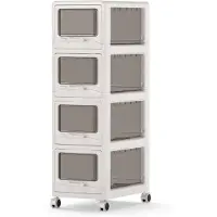 Costway 4 Schubladen Nischenschrank mit Rollen, Nischenwagen mit Schubladen, 30cm Nischenregal, schmaler Aufbewahrungswagen, Badrollwagen, Weiß