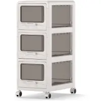 Costway 3 Schubladen Nischenschrank mit Rollen, Nischenwagen mit Schubladen, 30cm Nischenregal, schmaler Aufbewahrungswagen, Badrollwagen, Weiß