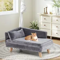Costway Katzensofa Luxus, Katzenbett erhöht, bis 50 kg, Katzencouch mit 2 Kissens, Rückenlehne & Holzbeinen, Katzensessel Haustiersofa Weich (Grau)