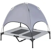 BellaFurn Erhöhtes Hundebett mit Baldachin | Farbe: Grau, Schwarz | Abmessungen: 76x92x90 cm