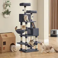 BellaFurn Mehrstöckiger Kratzbaum für Katzen – Kletterturm – Plüsch – 55 x 45 x 168 cm