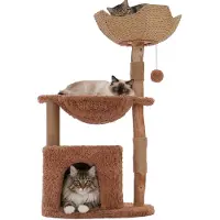 StarTech.com Moderner Katzenbaum aus Holz - Kratzbaum 102 cm - 3 Ebenen - Großer Korb & geräumige Höhle - Tiefe Hängematte - Für Wohnungskatzen