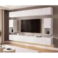 Idohome Hängende Wohnwand ANGEL LINE IV mit Beleuchtung Weiß Matt