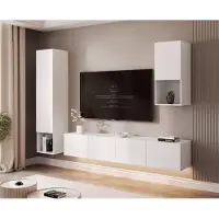 Idohome Hängende Wohnwand ANGEL LINE III mit LED-Beleuchtung Weiß Matt