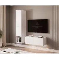 Idohome Hängende Wohnwand ANGEL LINE V mit LED-Beleuchtung Weiß Matt