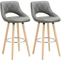 BellaFurn 2er-Set Barhocker mit Rückenlehne und Fußstütze aus Kunstleder Grau | 43x43x91cm