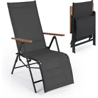 Costway 1 St. Sonnenliege klappbar, Liegestuhl mit verstellbarer Rückenlehne, wetterfeste Gartenliege, Klappliege bis 150kg, Relaxliege Schwarz