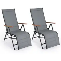 Costway 2er Set Sonnenliege klappbar, Liegestuhl mit verstellbarer Rückenlehne, wetterfeste Gartenliege, Klappliege bis 150kg, Relaxliege Grau