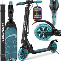 RE:SPORT Cityroller für Kinder & Erwachsene mit LED, Klingel & Tragegurt | Kickscooter Tretroller inkl. Handbremse & Doppelfederung | Scooter höhenverstellbar & klappbar