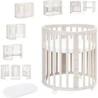 Waldin Babybett Oval 7in1 aus Holz mit Matratze, Rollen, Regal, Kaschmir