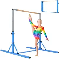 Costway Gymnastik Turnreck, Turnreck 90-150cm höhenverstellbar, Reckstange mit Rollen, Turnstangen bis 100kg, Reckanlage, Trainingsgeräte, Blau