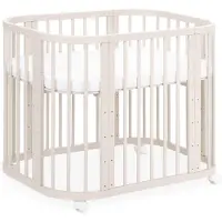 Waldin Babybett 5in1, Beistellbett aus Holz, Matratze, belüftet, Kaschmir
