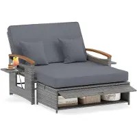 Costway Polyrattan Gartensofa mit Liegefunktion, Sonnenliege mit verstellbarer Rückenlehne, ausklappbarem Seitenablage, Auflage Loungebett Doppelliege