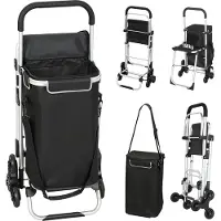 BellaFurn Einkaufswagen 40 L mit Sitz und 3 Rollen | Farbe: Schwarz | Abmessungen: 59,5x46x97 cm