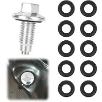 OEM Magnetische Olieaftapplug aus Kohlenstoffstahl und Gummi - Schwarz/Silber - 1 Stück + 10 Gummi-Einsätze - für Autos, SUVs und Motorräder