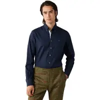 Hackett London für Herren. HM3010855 Marineblaues Flanellhemd mit Multi-Trim (S), Lässig, Baumwolle, Langarm