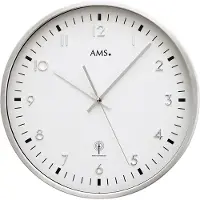 AMS F5914 Funkwanduhr mit gebürstetem Aluminiumgehäuse und aufgelegten Zahlen