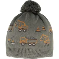 Maximo - Boy's Jacquard Mütze m. Pompon Baufahrzeuge - Mütze Gr 49-51 cm grau