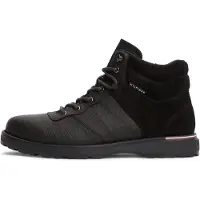 Tommy Hilfiger Schnürboots "CORPORATE OUTDOOR WARM LTH BOOT", Herren, Gr. 48, Textil, schwarz, Leder, Textil, Schuhe Schnürboots, Schnürstiefelette mit weich gepolstertem Schaftrand