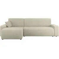 Mirjan 24 Ecksofa Piano L Cord, Wohnzimmer Eckcouch mit Bettkasten und Schlaffunktion, Schwarze Füße, Wellenfeder, L-Form (Farbe: Poso 100)