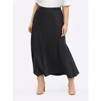 Sheego Faltenrock "Rock Satinrock mit verdecktem Reißverschluss", Damen, Gr. 54, schwarz, Satin, , Elegant, Röcke Faltenrock