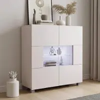 Ravio Kommode Amanda Kaschmir Matt mit Blauer LED – 100x107 cm Sideboard Beige