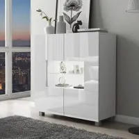 Ravio Kommode Amanda Weiß mit Weißer LED – 100x107 cm Sideboard Modern