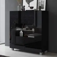 Ravio Kommode Amanda Schwarz mit Weißer LED – 100x107 cm Sideboard Modern