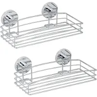 Wenko Duschablage "Vacuum-Loc", silber (chrom), B:26cm H:6,5cm T:14cm, Stahl, Regale, Duschablage, 1 Korb, 2 Ablagen, 2 Haken