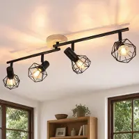 ZMH Deckenstrahler 4 Flammig Deckenleuchte Schwarz Holz Flurlampe Küchelampe Decke Industrial Deckenspots E14 Schwenkbar 350° Spotlight Schlafzimmer