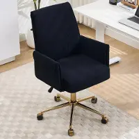 Markenlos Ergonomischer Bürostuhl mit goldener Basis und Memory-Schaum, mittelhoher Rückenlehne mit Lendenstütze, gepolsterten Armlehnen und Stoffbezug für das Heimbüro