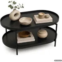 Akord Loft Couchtisch CORTADO 90 cm oval mit Ablage Schwarz schwarze Beine