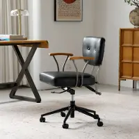 Great han Bürostuhl Leder Ergonomischer Schreibtischstuhl Drehstuhl Chefsessel Höheneinstellbar Armlehnen Schwarz