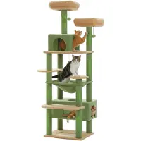 StarTech.com Kratzbaum Katze - XL Kletterbaum - 184 cm Hoch - Mehrstöckig - Hängematte und Höhle - Sisal Kratzstämme und Brett - Spielbälle für Wohnungskatzen - Grün