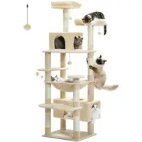 StarTech.com Katzenbaum - XL Kratzbaum 184 cm - 5 Ebenen - Hängematte - Kratzsäulen - Katzenhöhle - Spielbälle - Beige