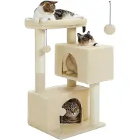 StarTech.com Kratzbaum Kletterbaum für Katzen 80 cm - 3-stöckiger Katzenturm - Abnehmbares Oberbett - Federball-Spielzeug - Zwei Kuschelhöhlen - Für Wohnungskatzen