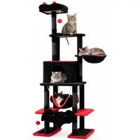 KOMFOTTEU Gepolsterter Katzenbaum mit 6 Ebenen, Gothic-Design