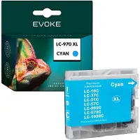 Evoke Cartus Druckertinte für Brother 970C, cyan, 36 ml, 950 Seiten, LC970C / LC1000C, kompatibel mit DCP 135C, 130C, 150C, 357C