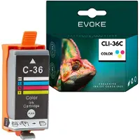 Evoke kompatible Tinte für Canon CLI-36 CLI36 1511B001 CMY Cyan Magenta Gelb 12,5 ml 260 Seiten PIXMA iP100 iP110 mini260 mini320 TR150