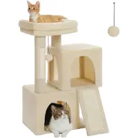 StarTech.com Kratzbaum für Katzen - XS Kletterturm - 3 Ebenen - Holzhaus mit Höhle - gut gepolsterte Liegefläche - Kratzbrett & Leiter - Spielball, kippsicher für drinnen