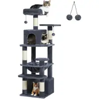 StarTech.com Kratzbaum für Katzen - Kletterbaum 136 cm - 6 Ebenen - Hängematte - Doppelte Kuschelhöhlen - 2 Aussichtsplattformen - 5 Kratzsäulen - Dunkelgrau