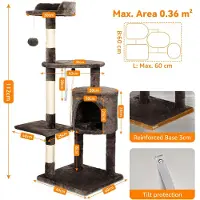 StarTech.com Kratzbaum für Katzen - Modell PE00113002 Kletterturm indoor - Mehrstöckig - Kratzsäulen - Katzenhaus - Gepolsterte Liegeflächen - Holz