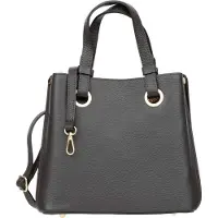 Vera Pelle Ventura Damenhandtasche aus Leder Ebenholz – 3 Fächer – Italienisches Narbenleder – goldfarbene Hardware – elegante Umhängetasche