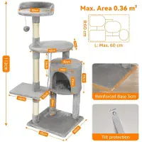 StarTech.com Katzenkratzbaum - Modell PE00113003 - Hoher Kletterturm für Wohnungskatzen - Mehrstöckig - Kratzsäulen - Katzenhaus und gepolsterte Liegeflächen