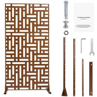 OEM Stahlschutzscheibe, 119,4 cm Breite x 193,2 cm Höhe, 3-teilige Außenwand für Garten, Balkon, Terrasse, Innenräume, braun