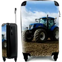 Markenlos Handgepäck Trolley Rollkoffer Kleine Reisekoffer mit 4 Rollen - Traktor - Blau - Landleben - Wolken - Kabinengröße < 55x40x23 & 55x40x20 cm - Fotokoffer - Boardgepäck