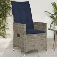 Markenlos Verstellbarer Gartensessel mit Kissen aus grauem Polyrattan, Hochlehner für Balkon, Garten und Terrasse, UV-beständig, bis 110 kg belastbar